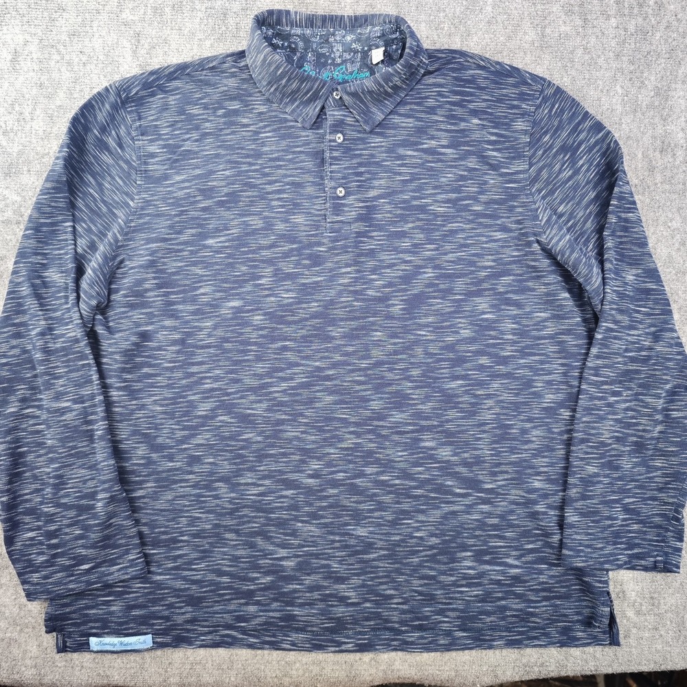 Robert Graham Long Sleeve Polo Mens 3XL Classic‎ Fit Blue Heathered Stretch
